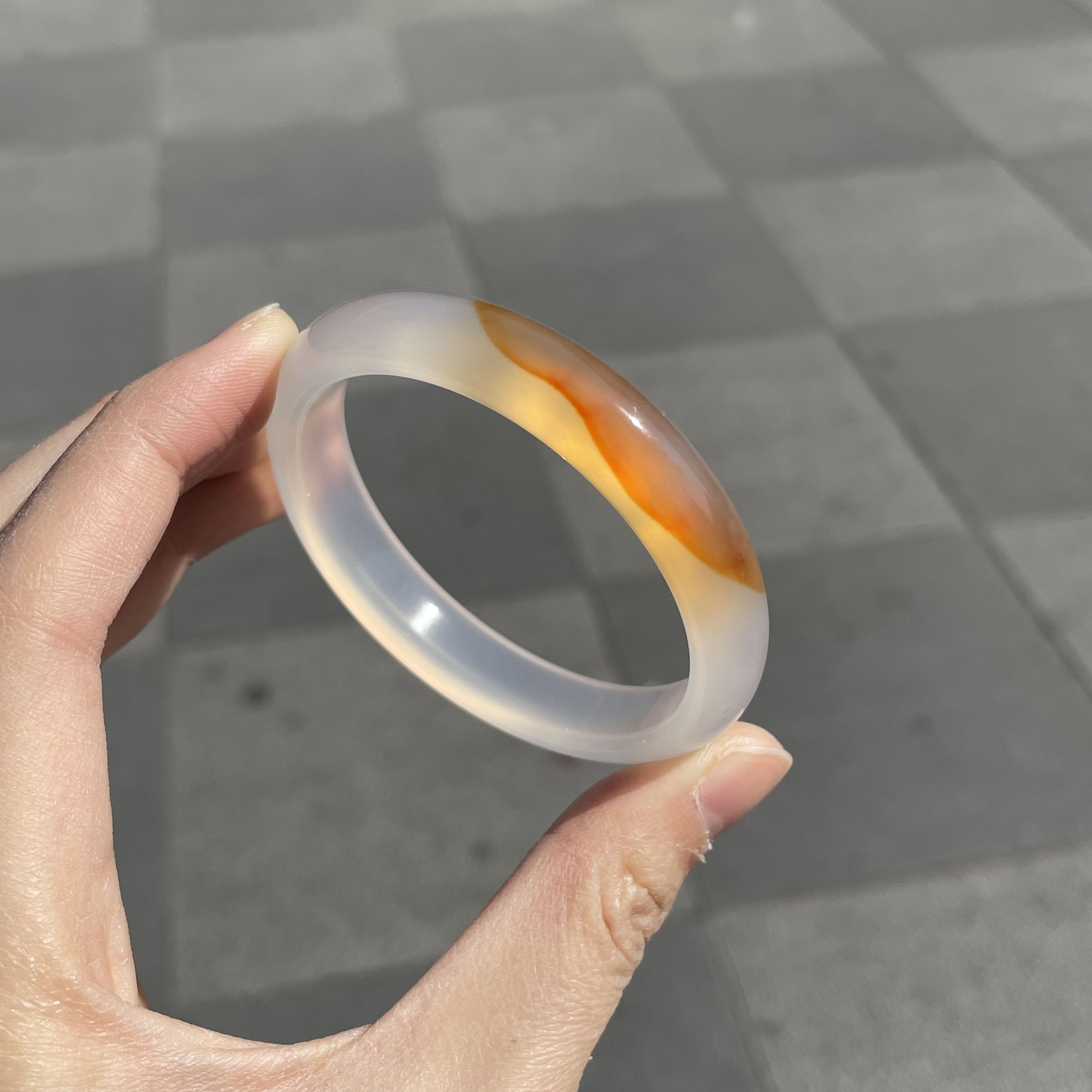 圈口54+正圈橘色一口糖飘纹飘龙鳞纹玻璃底有晶体介意勿拍！-玛瑙