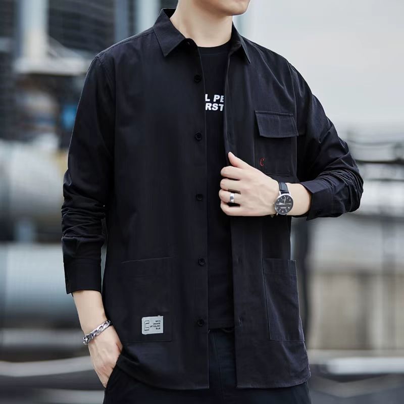 青男士衬衫秋季日系潮牌工装长袖水洗休闲宽松帅气外套