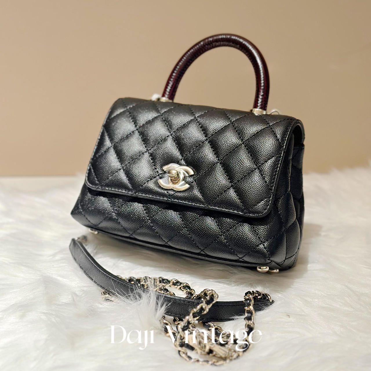 99新 Chanel/香奈儿 大吉中古/黑金cocohandle红手柄mini斜挎包