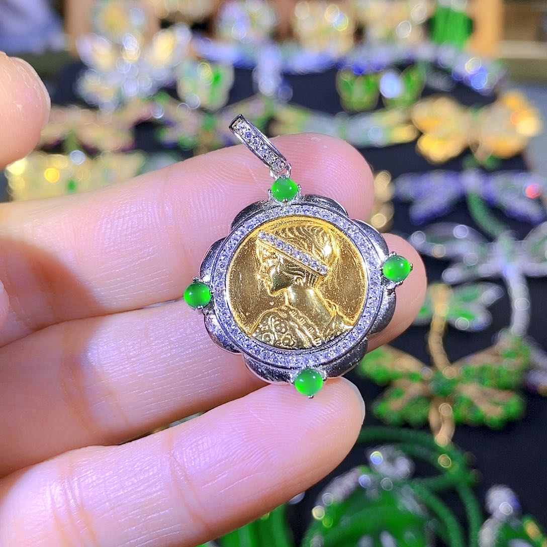 吊坠(不含链)银S925镶嵌翡翠