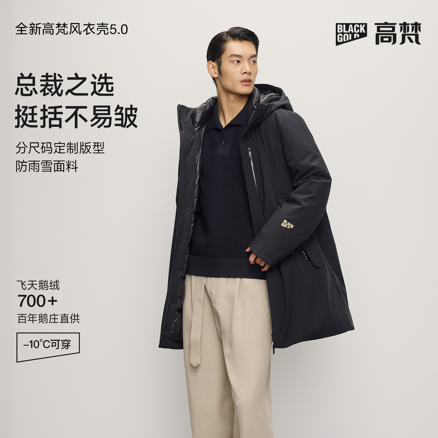 高梵风衣壳5.0六分壳鹅绒服男装户外防水防风秋冬冬季保暖派克