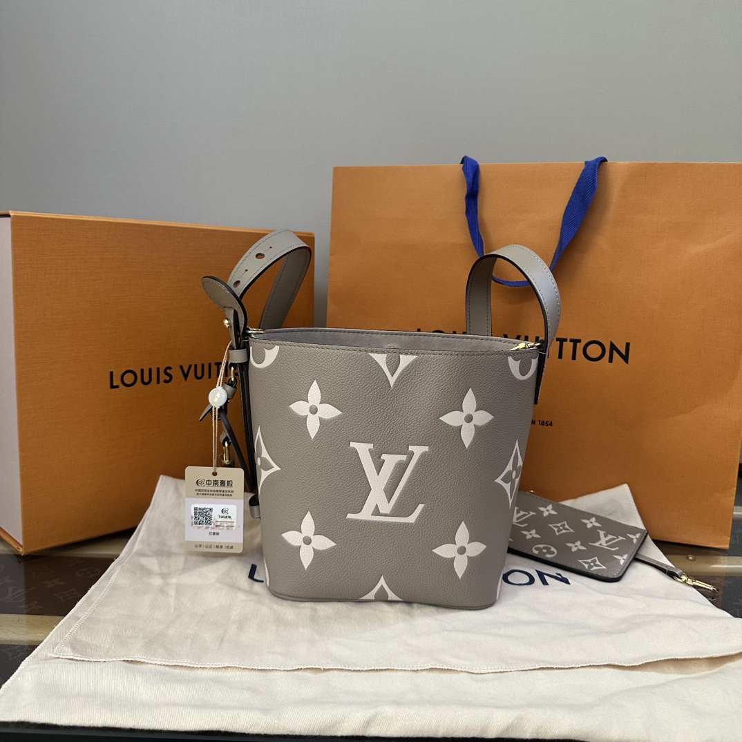 99新 LouisVuitton/路易威登 大象灰allinbb子母斜挎水桶包 22805