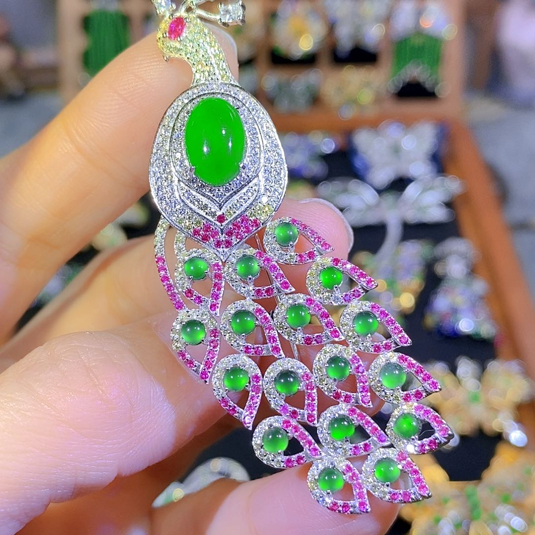 吊坠(不含链)银S925镶嵌翡翠