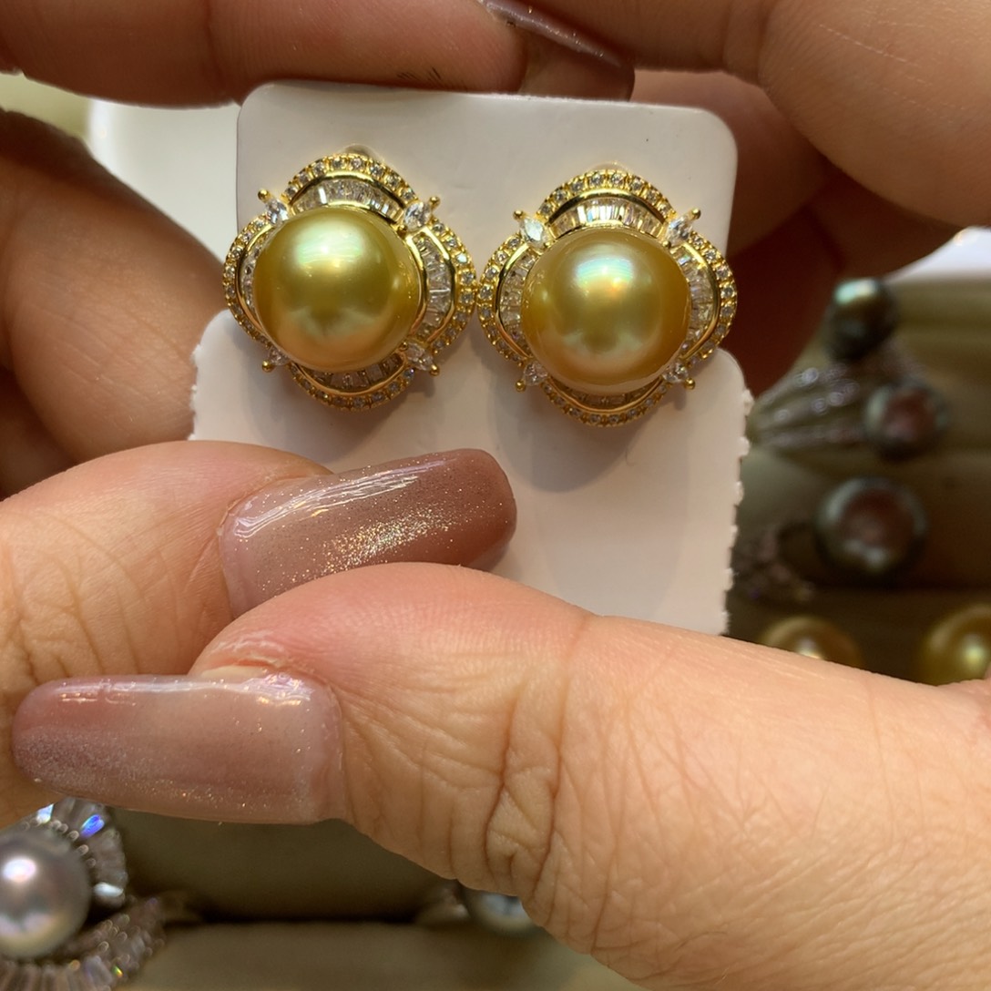 银S925镶嵌耳饰海水珍珠