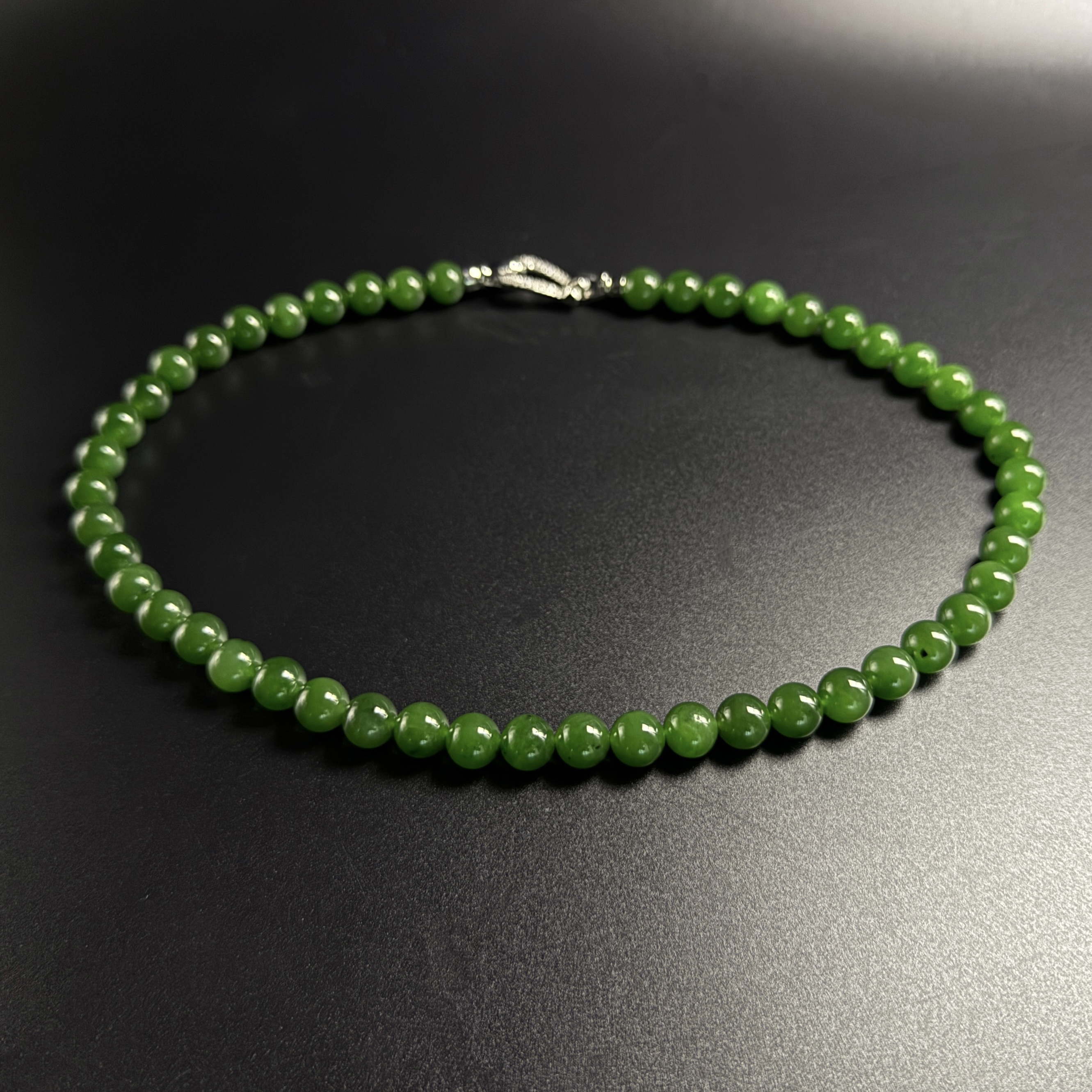 V姐|心选|和田玉俄碧菠菜绿妈妈链 10mm-HL4264