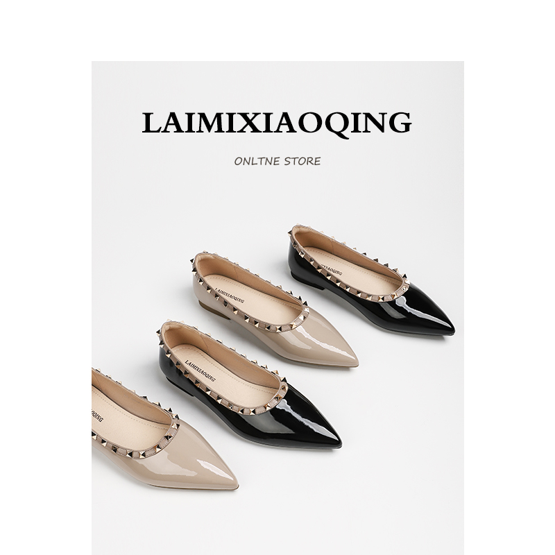 尖头铆钉平底鞋百搭气质单鞋2025新款爆款脚宽脚胖大码女鞋41-43