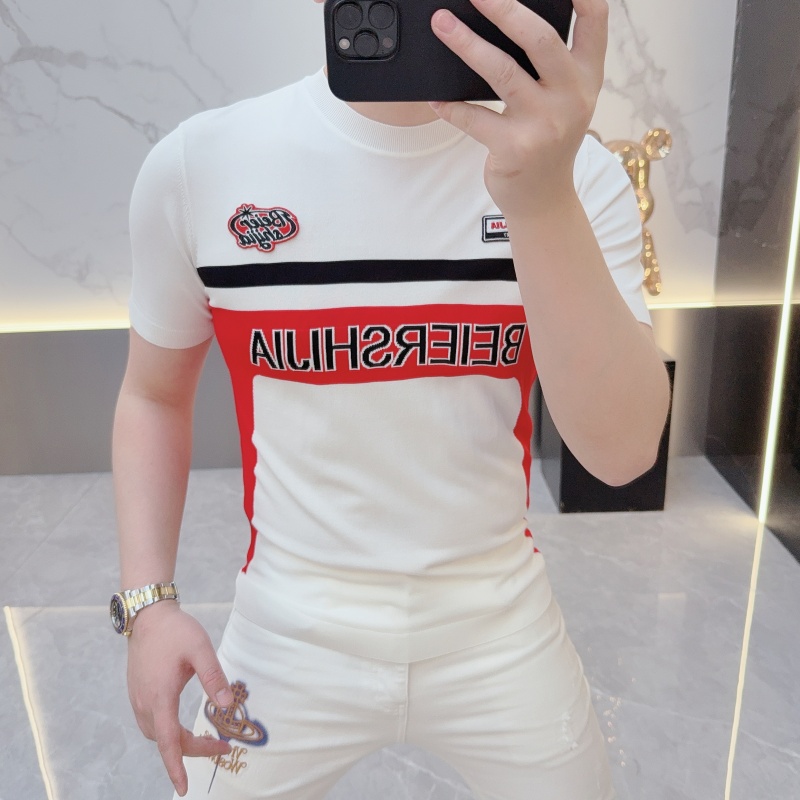 度尚-2025新款男士夏季高品质冰麻针织时尚潮流休闲圆领短袖t恤