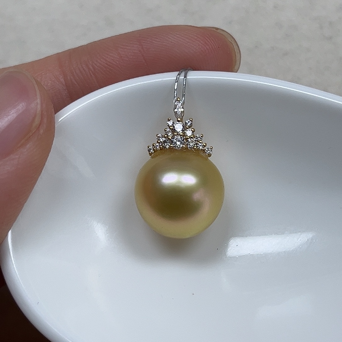 海水珍珠吊坠(不含链)18K金镶嵌12.8mm