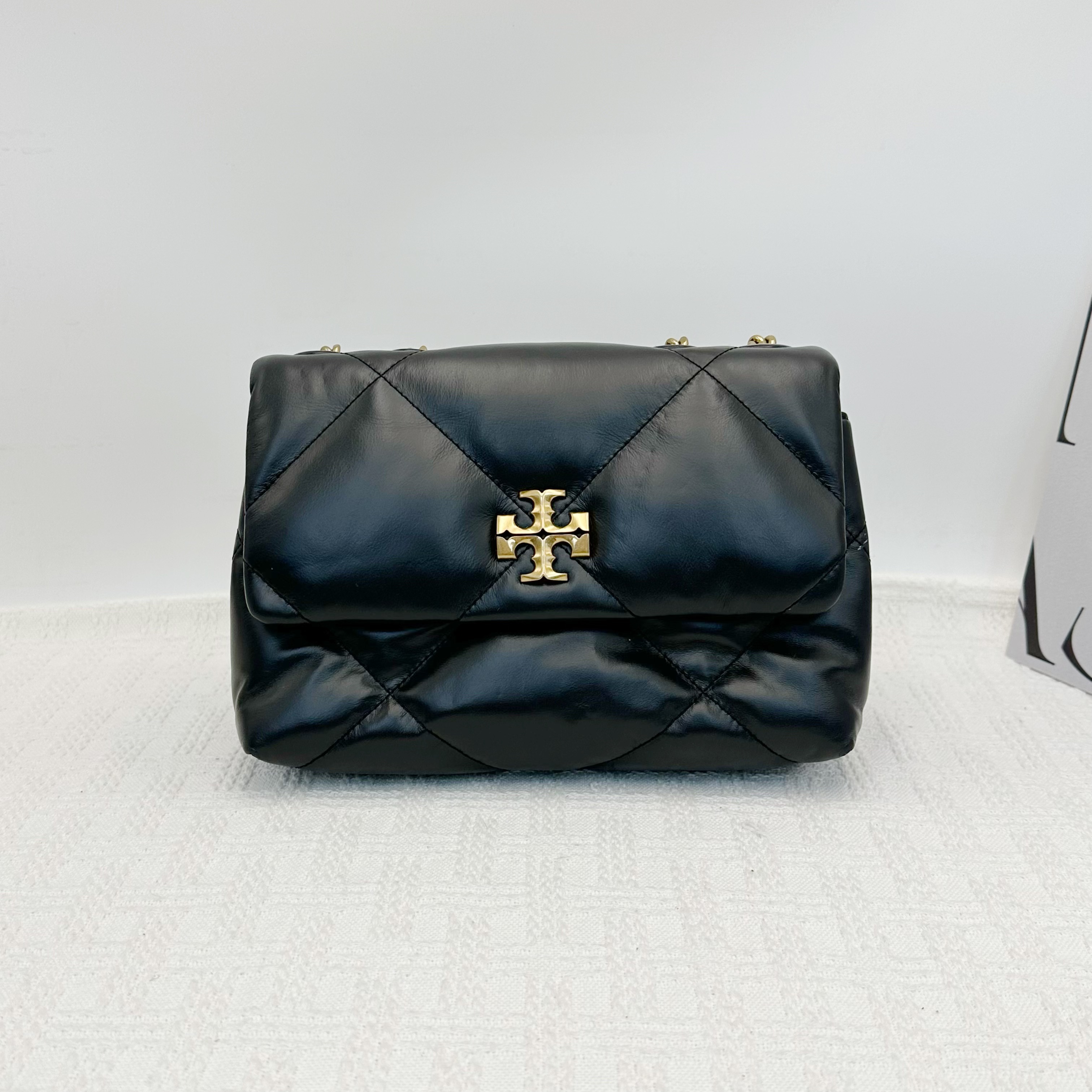 95新 TORY BURCH/汤丽柏琦 Kira黑色小号 牛皮链条包 002新款菱格