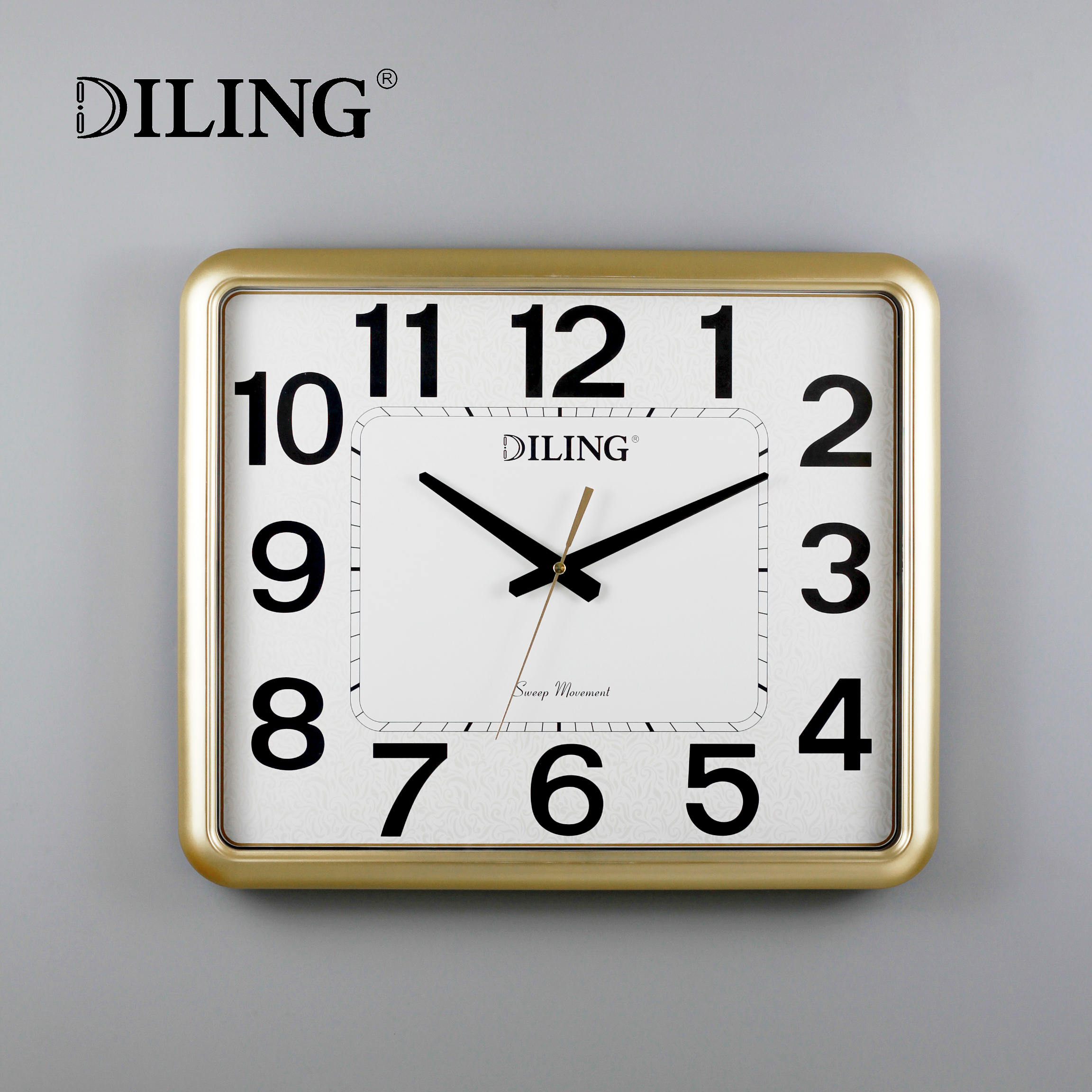 DILING/迪翎轻奢挂钟大气静音简约艺术大尺寸方形钟表50cm