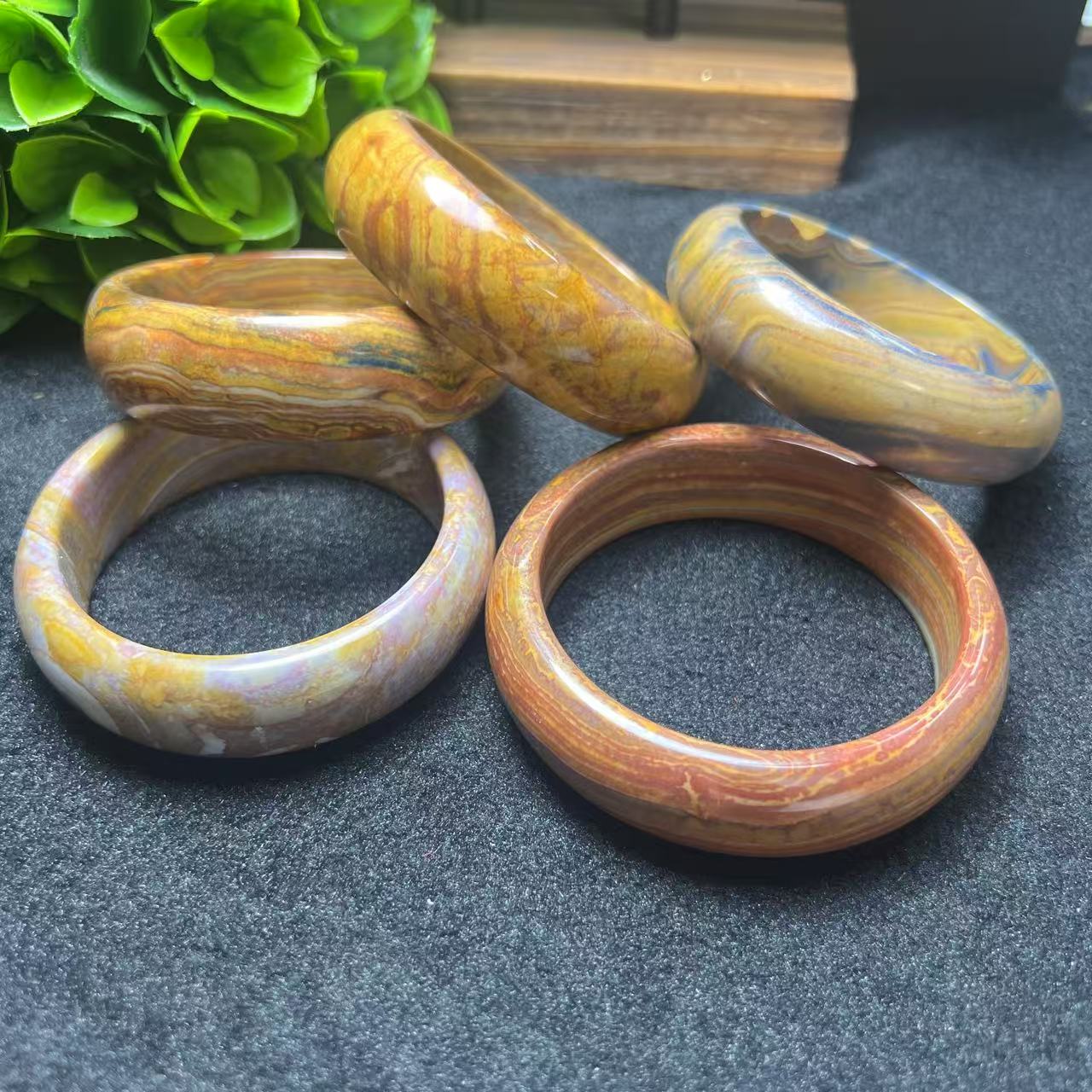 S7720【任会长珠宝】秘纹古韵云母石玛瑙手镯-配盒-多样性只发一件