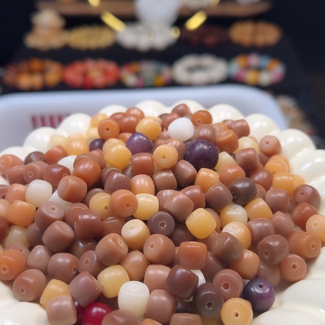 菩提根/象牙果手串微瑕卡9老料奶咖直切200颗卡牌➕200颗