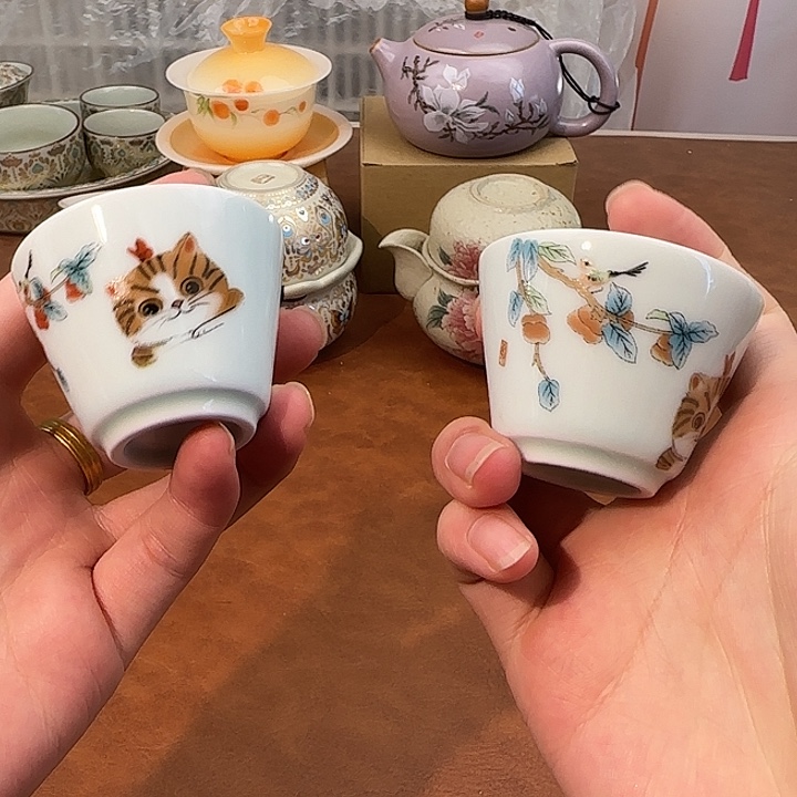 颜瓷闪购商品代替链接青瓷猫咪小杯两只