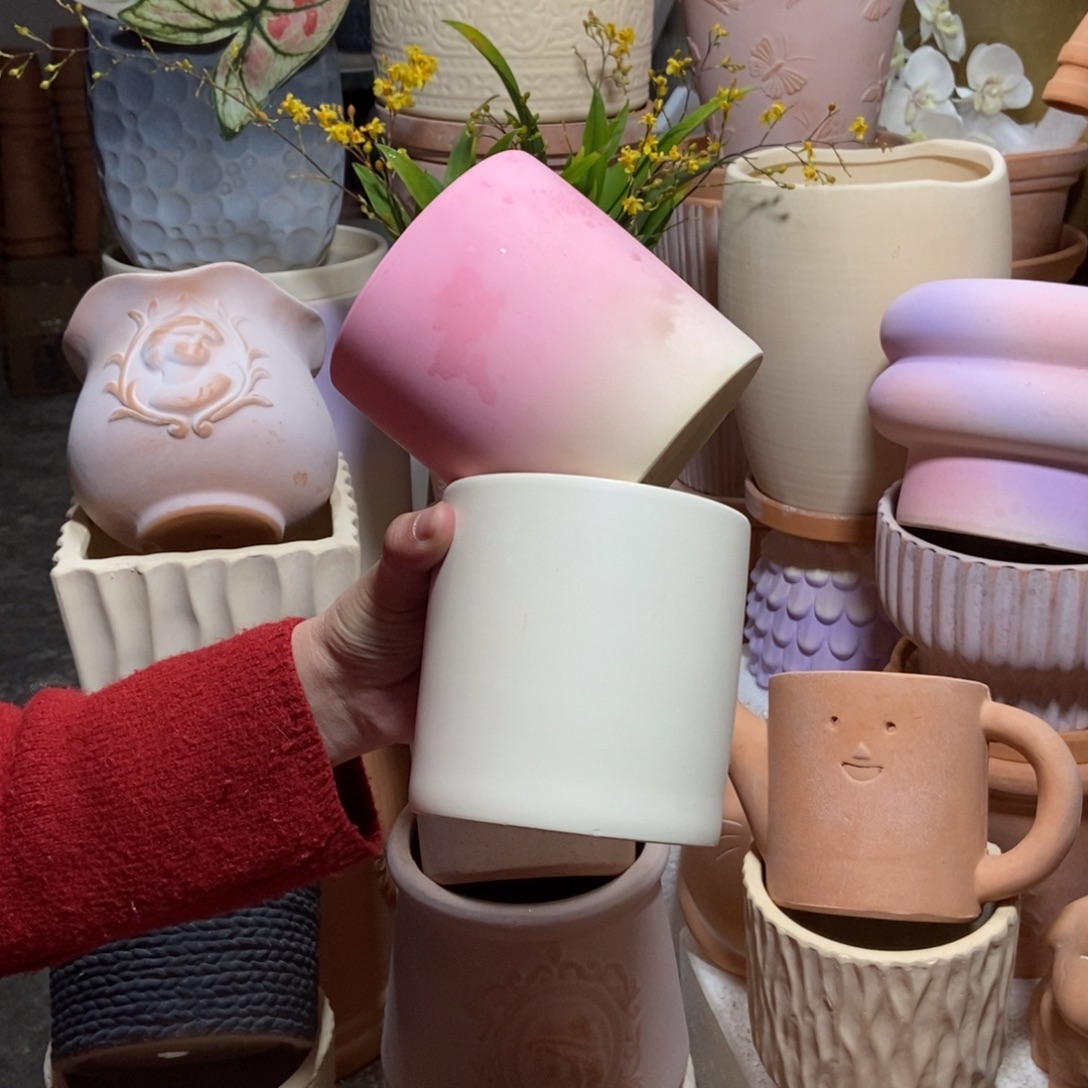 11×11直筒盆 白+粉 2个