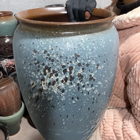 紫砂花盆口26高41，蓝泼墨