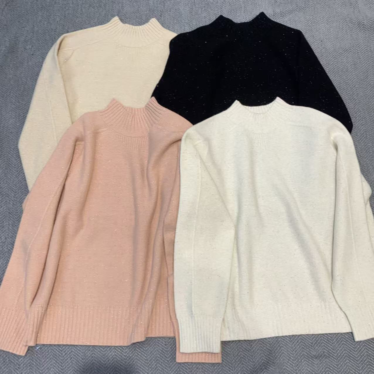 【铼】100%绵羊毛亮片立领纯色毛衣192815