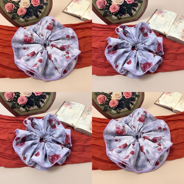 小众发饰 灰底红花发圈（单圈带）