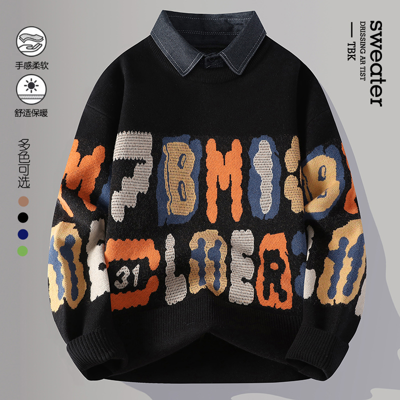 针织针织衫潮流柔软秋冬拼色秋季打底毛衣冬季常规舒适休闲宽松