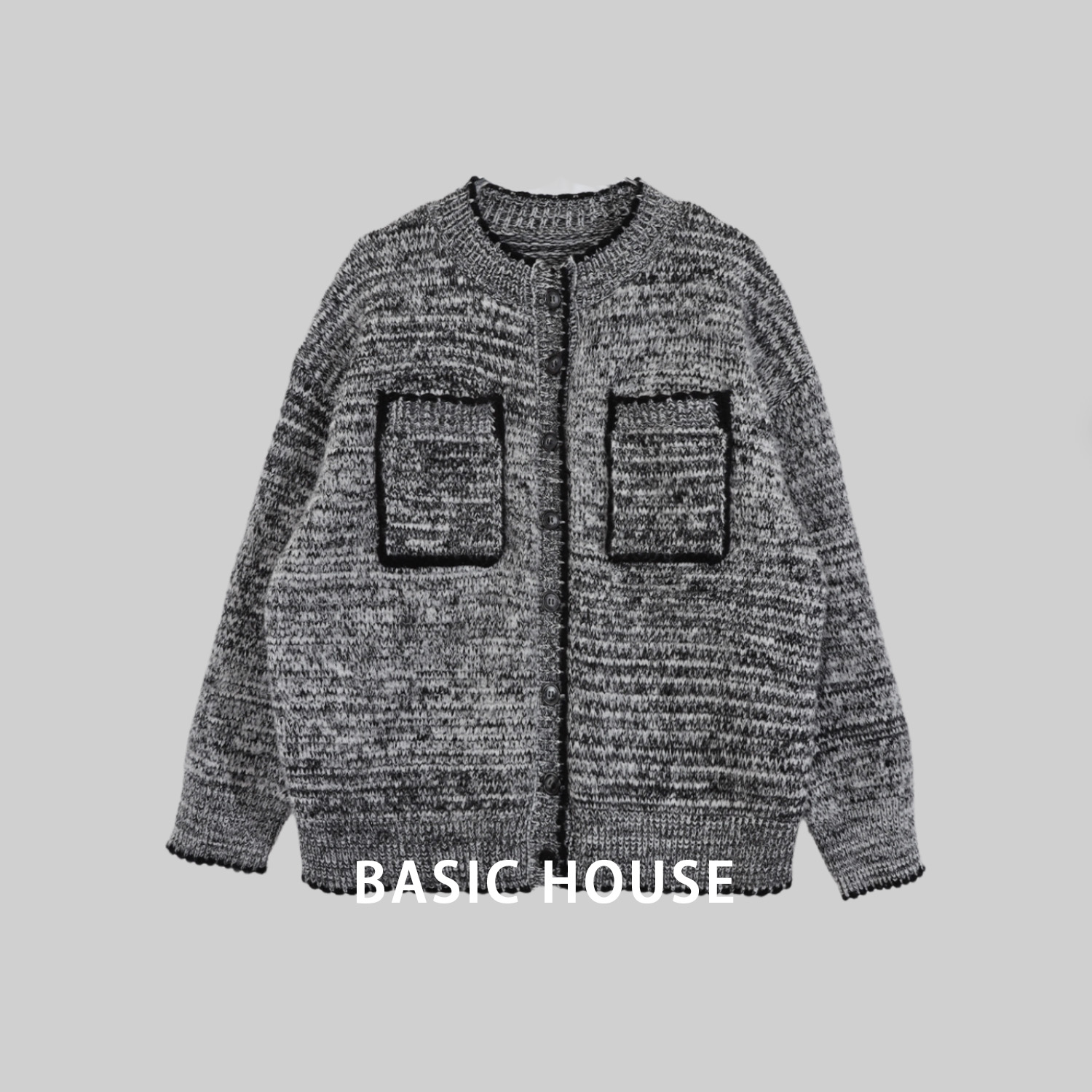 Basic House/百家好Z气质时尚百搭小香风针织毛衣外套B1385B5HH62