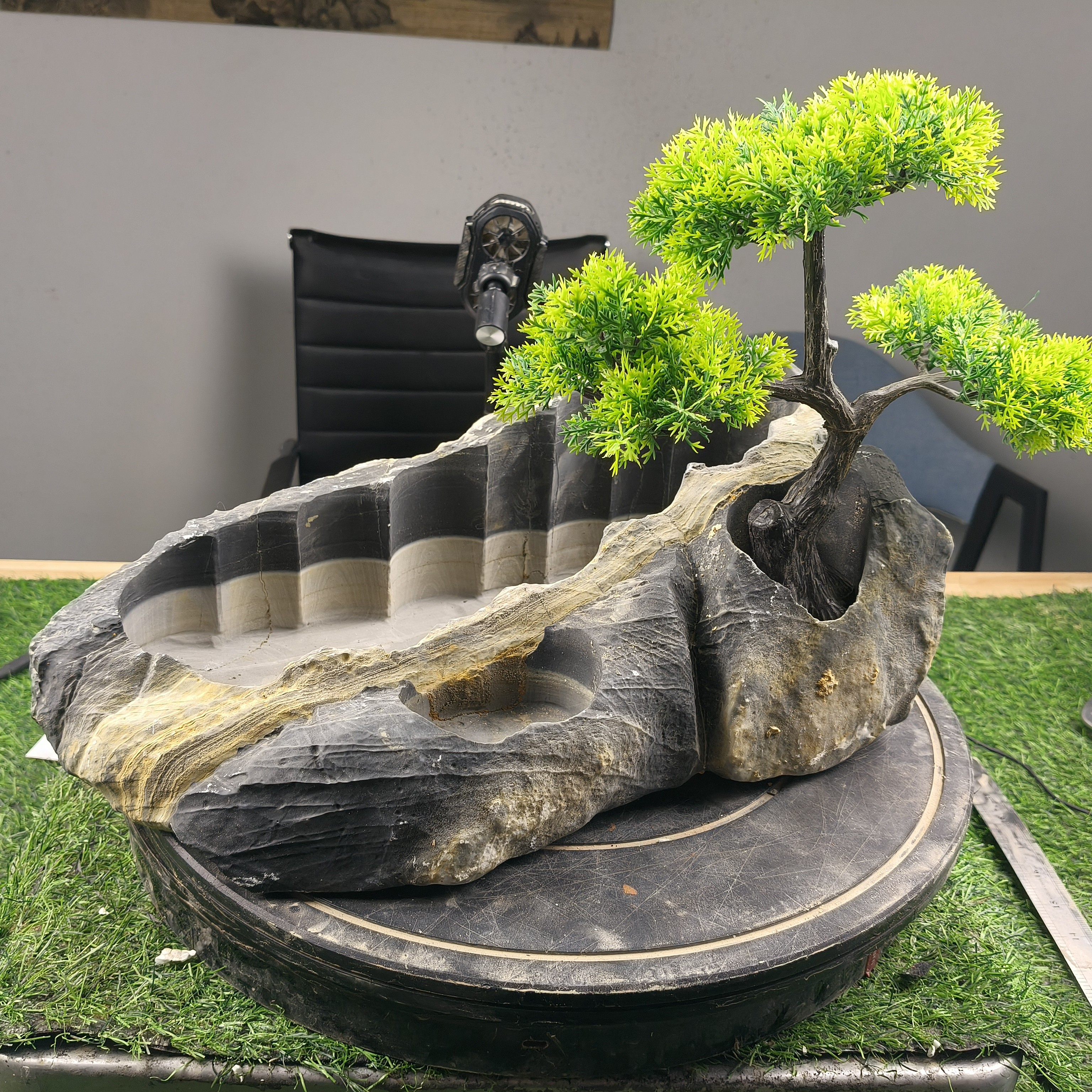 天然灵璧石花盆中国风禅意高端异型盆景盆造景专用