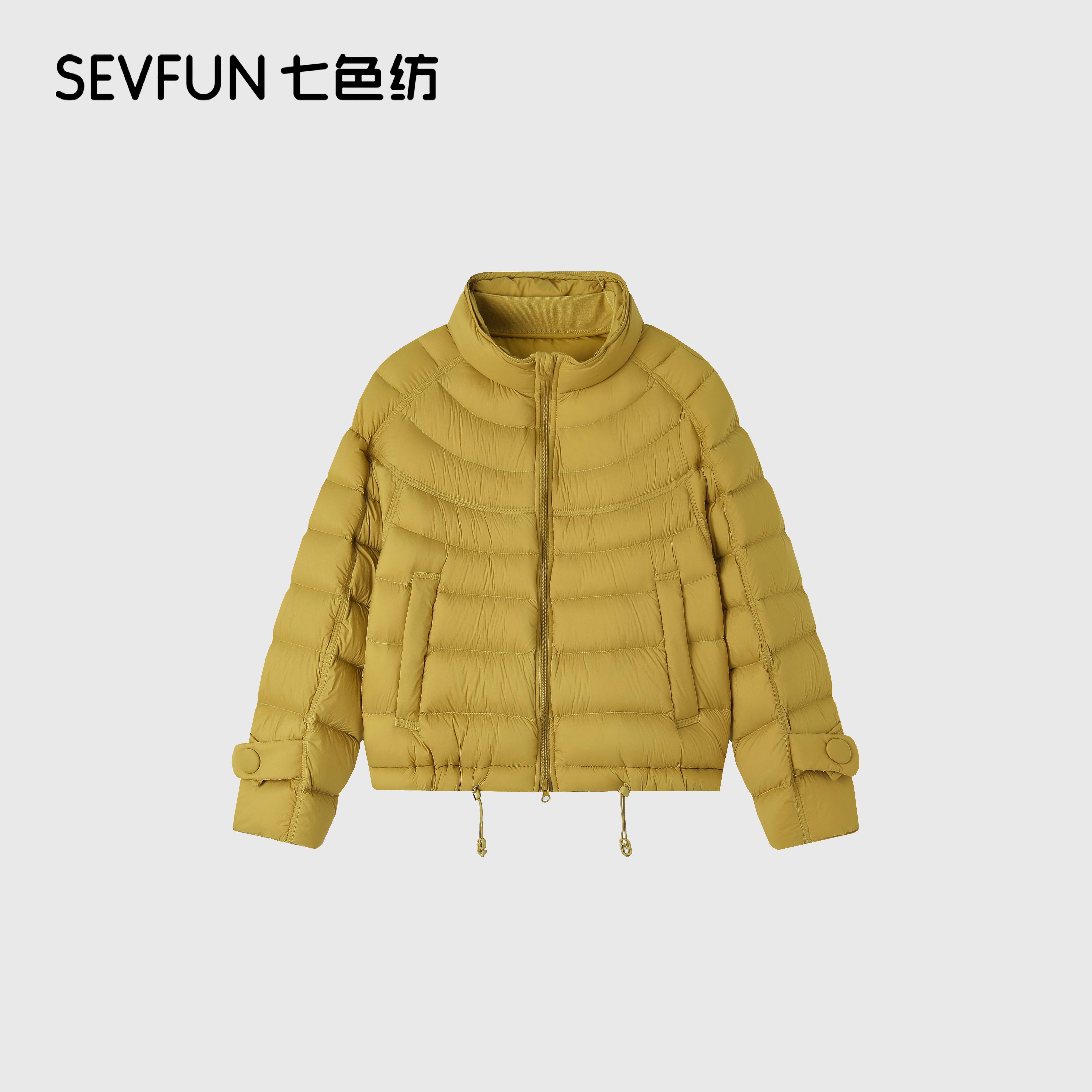 七色纺极简风短款拼接防风冬季女款休闲风秋冬白鸭绒外套QSF-1137