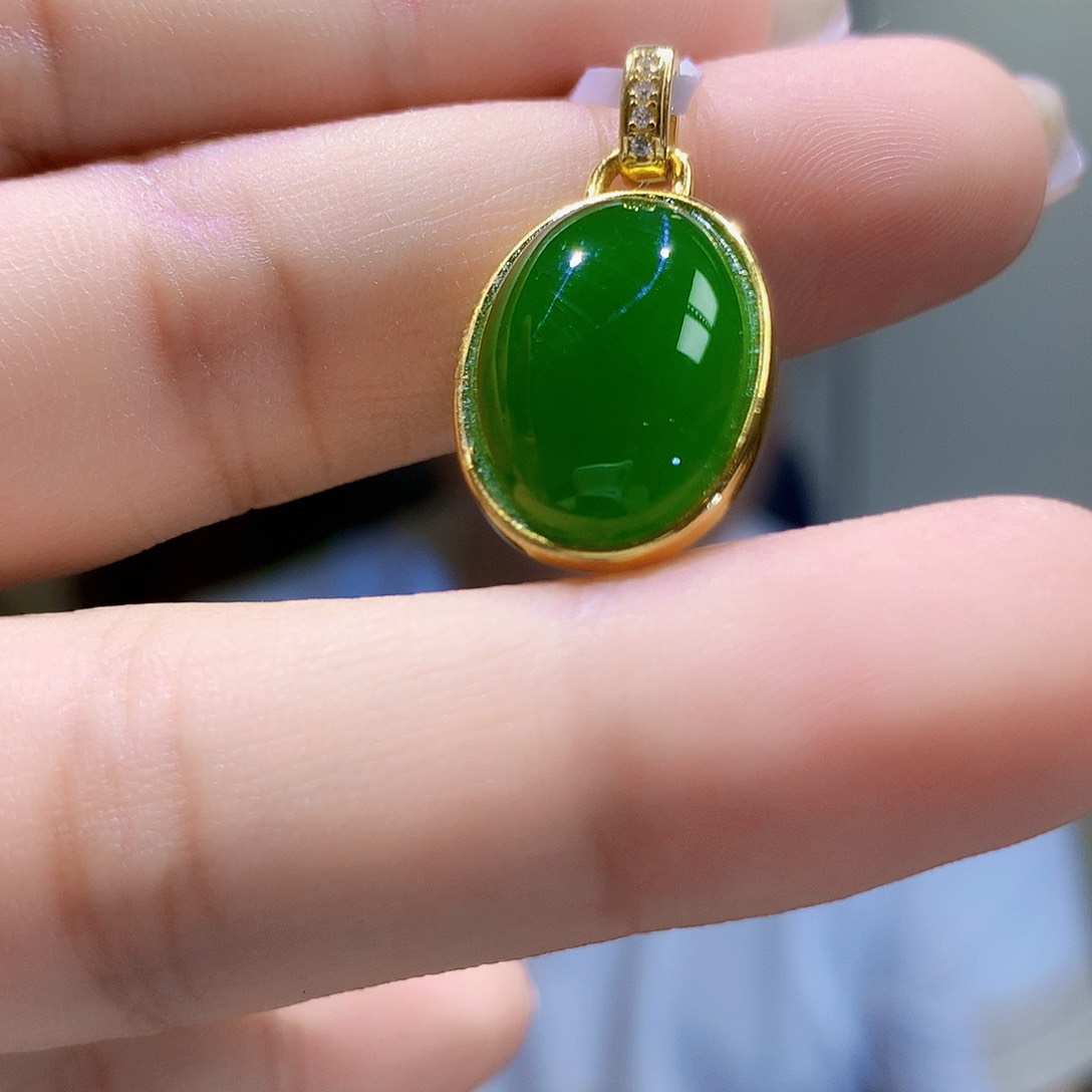 和田玉（碧玉）银S925镀金镶嵌颈饰