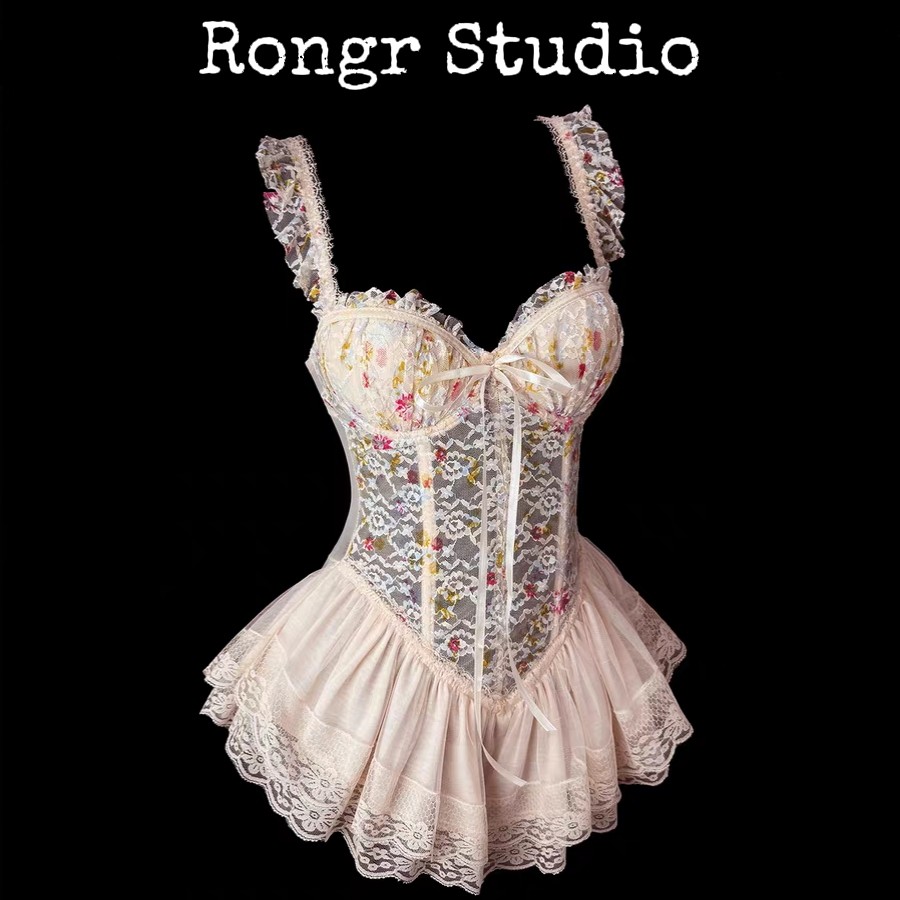 香槟色法式蕾丝鱼骨吊带纯欲显瘦睡裙