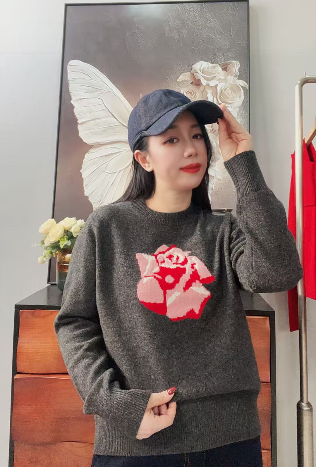 2025秋冬羊毛针织新款极简轻奢时尚百搭显瘦长袖毛衣A