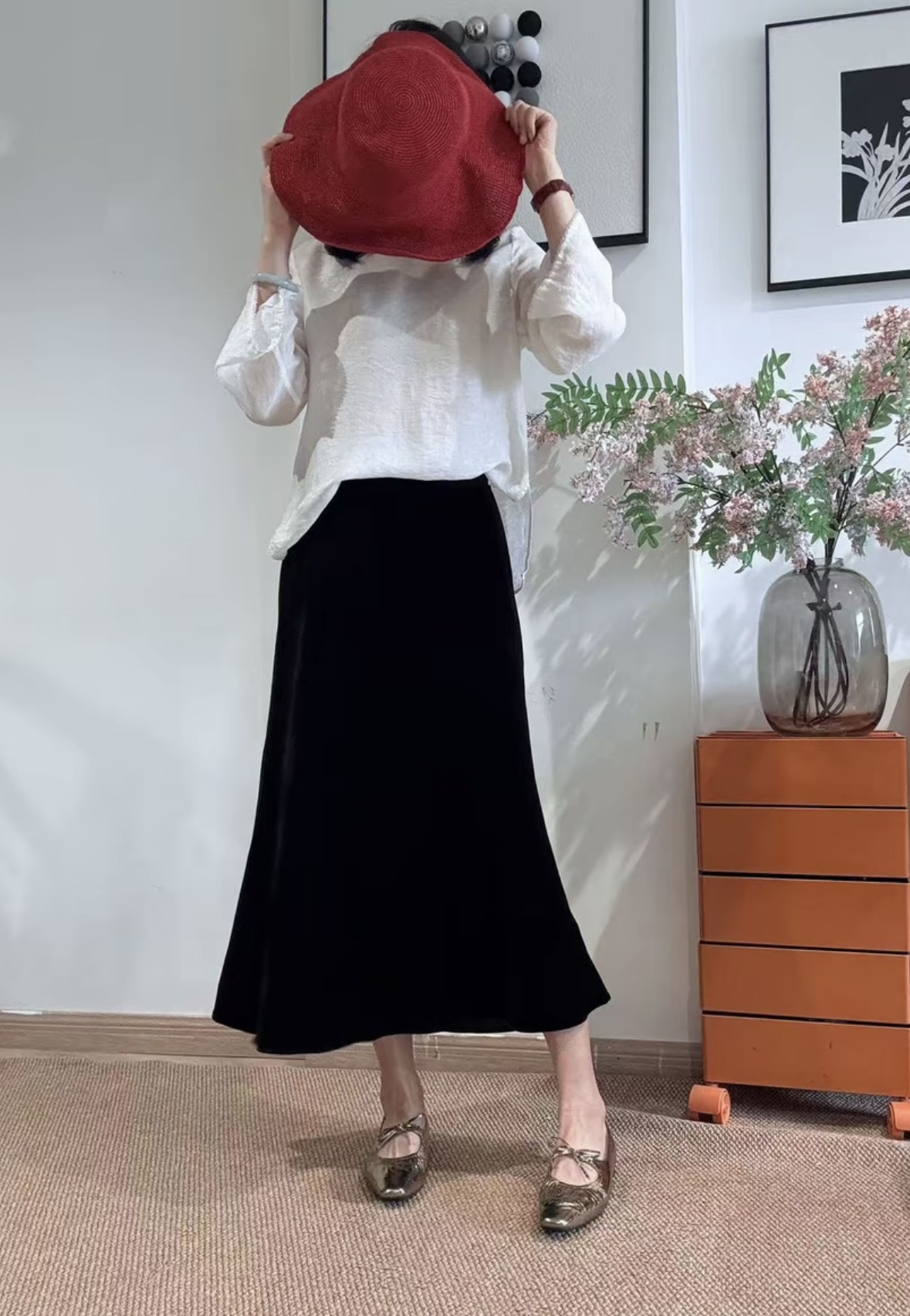 美人鱼秋款显瘦气质松紧腰丝绒鱼尾半身裙黑色长款