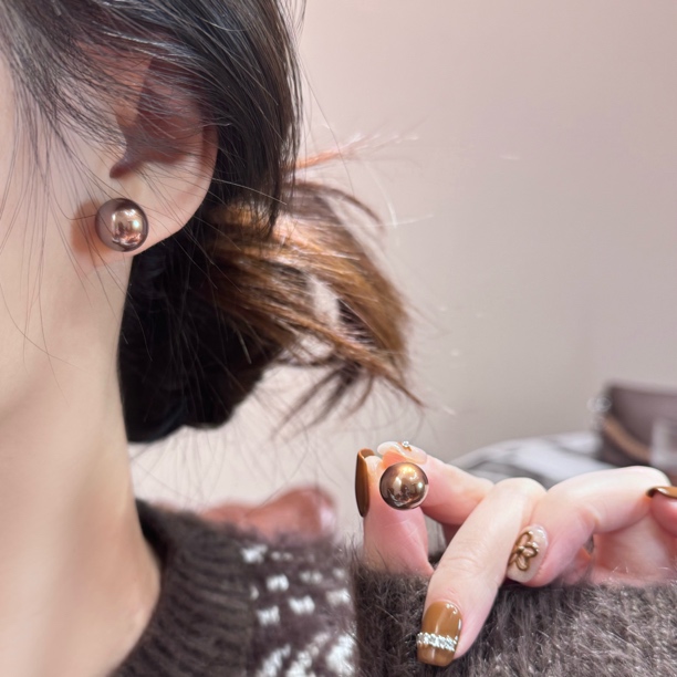 黑糖【耳饰】秋冬新品摩卡棕珠珠耳钉法式简约百搭耳环E1927