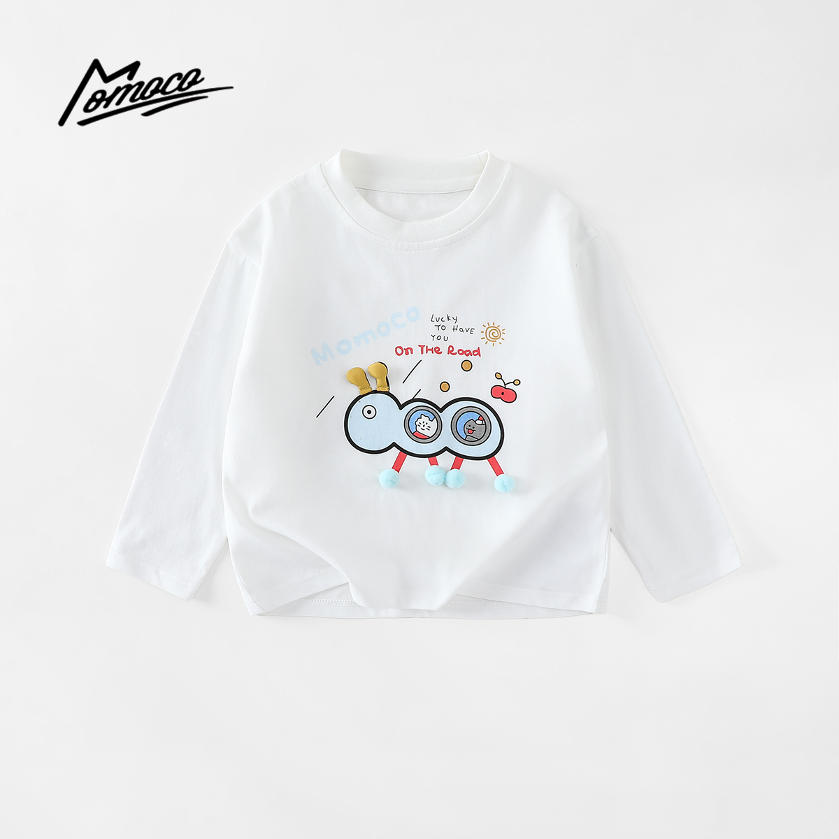 MOMOCO秋季男童百搭童趣印花毛毛虫长袖帅气字母T恤77330235045