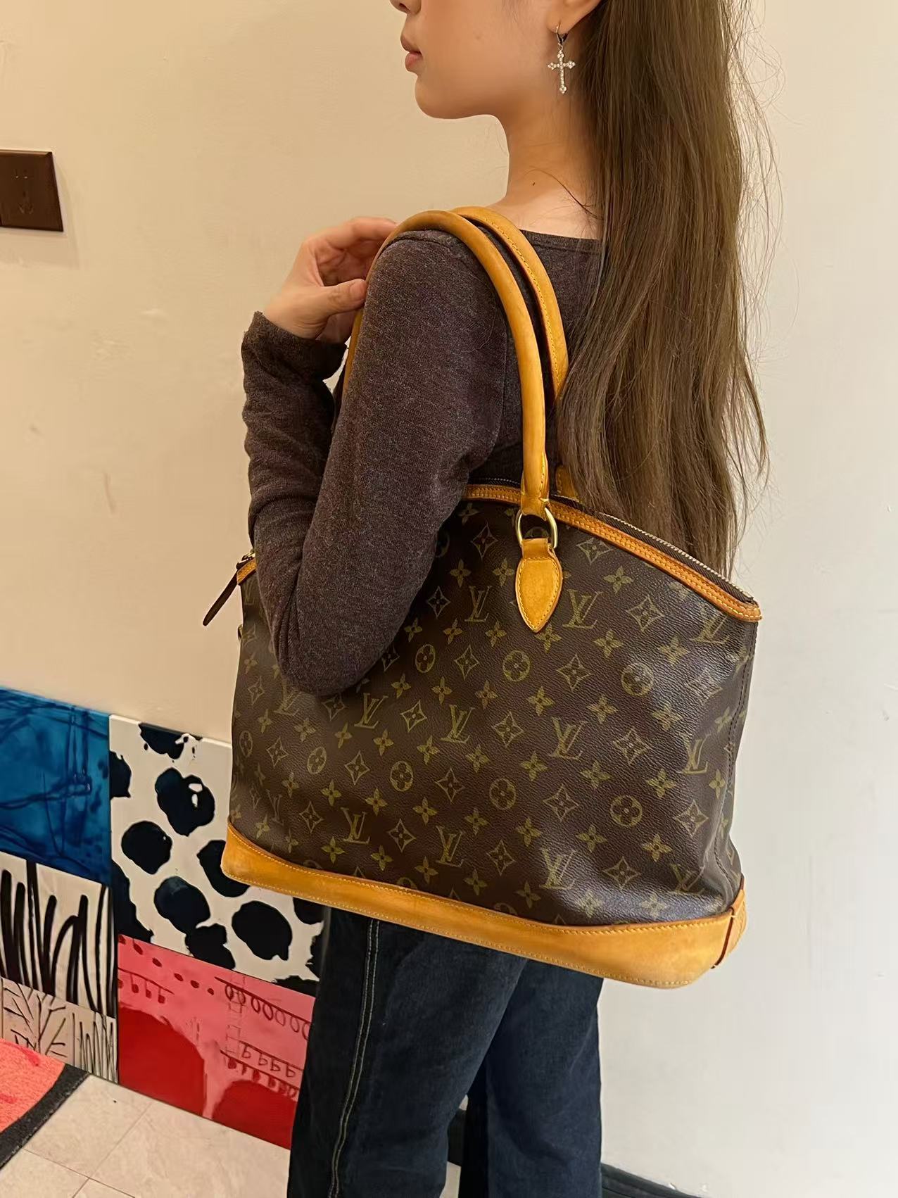 95新 LouisVuitton/路易威登 老花大号贝壳托特包/单肩包
