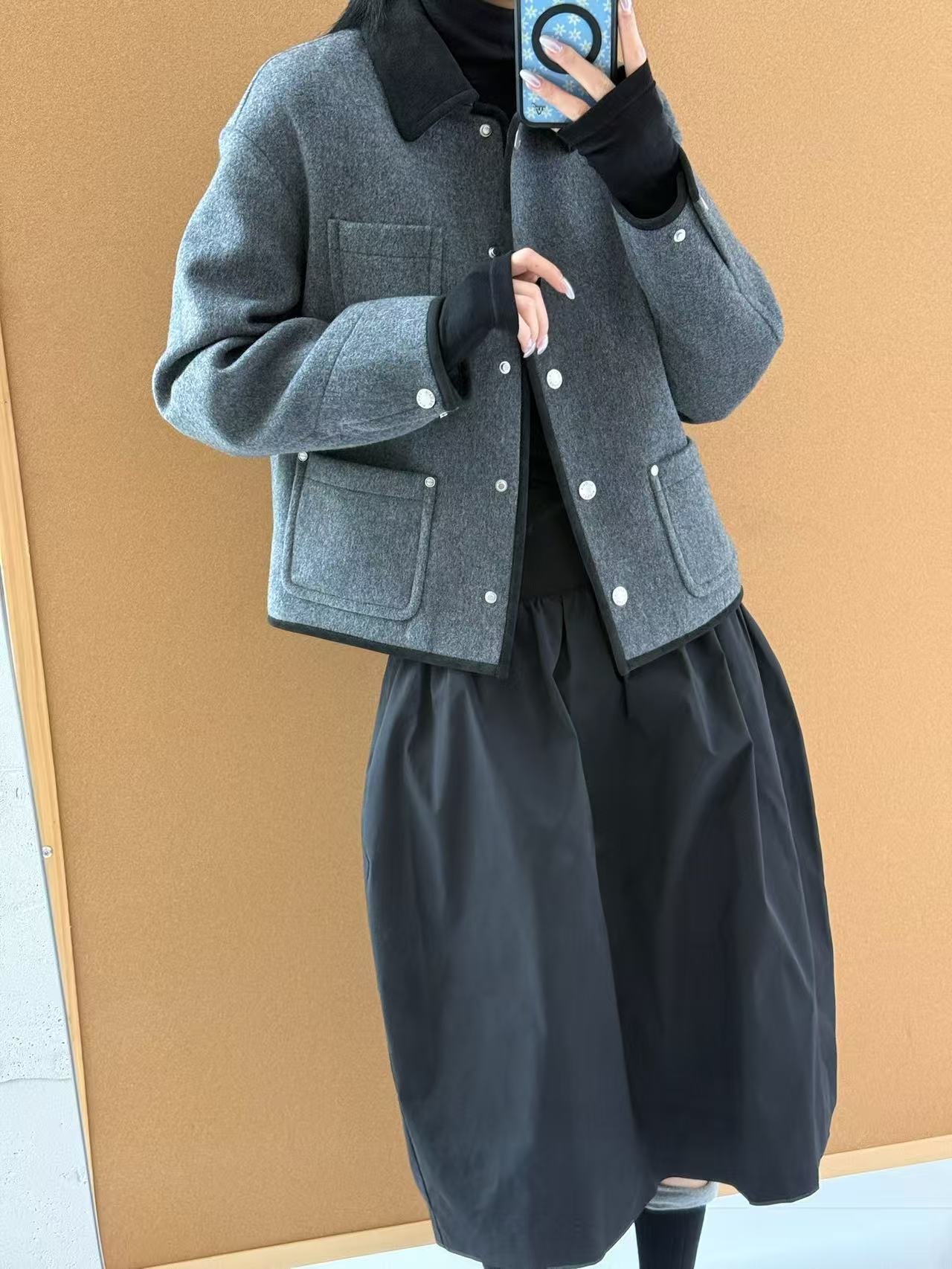DEG 25秋冬 81022 短款翻领简约呢外套秋冬