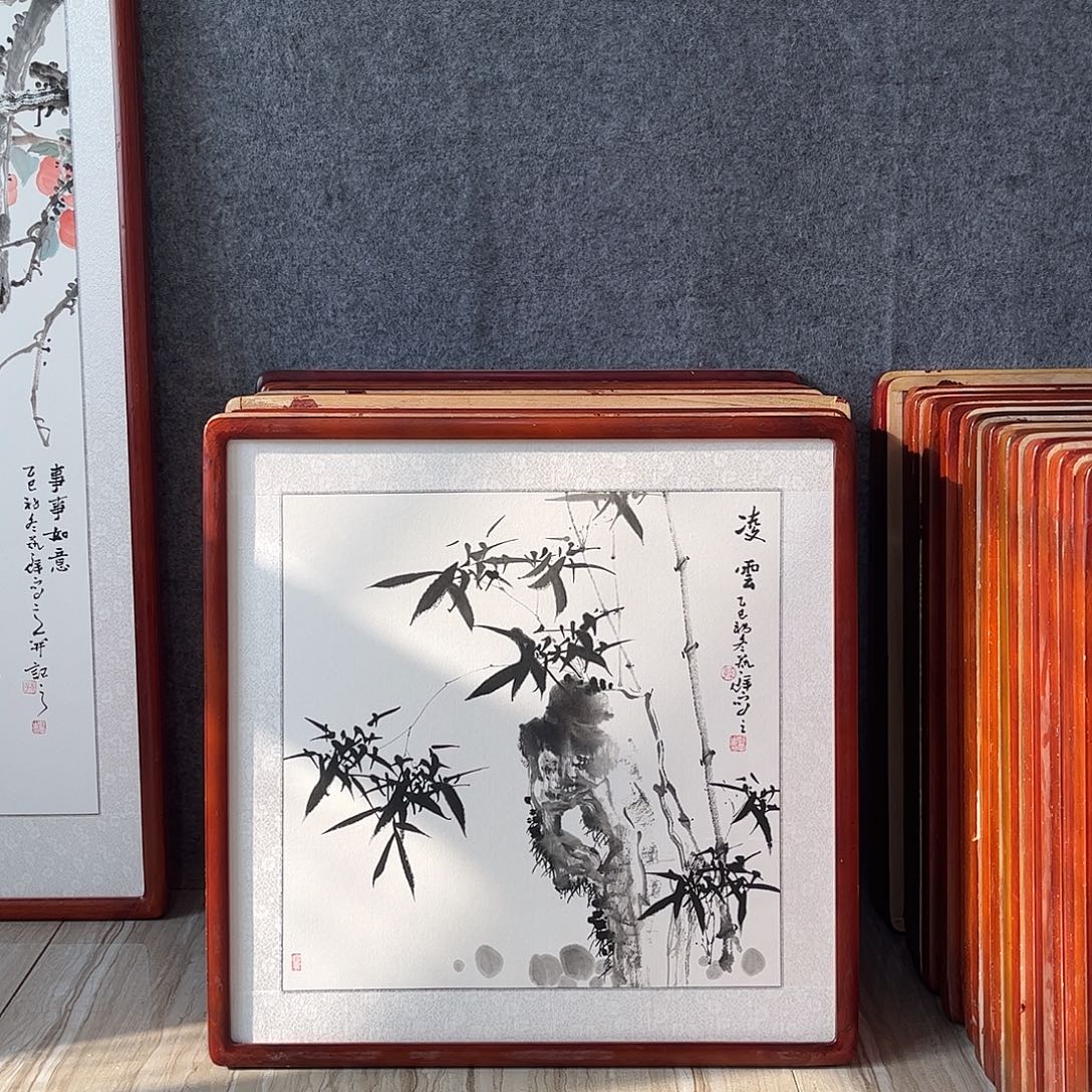 国画书画作品带框63×63