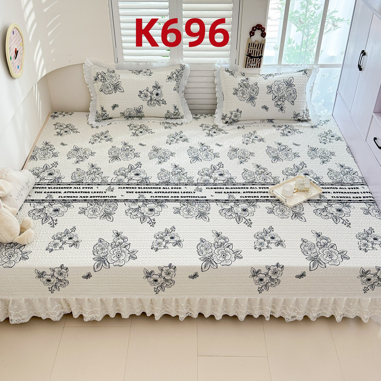 新款三层炕单纯棉榻榻米床盖（艺）花边加厚床裙床罩100%全棉单床