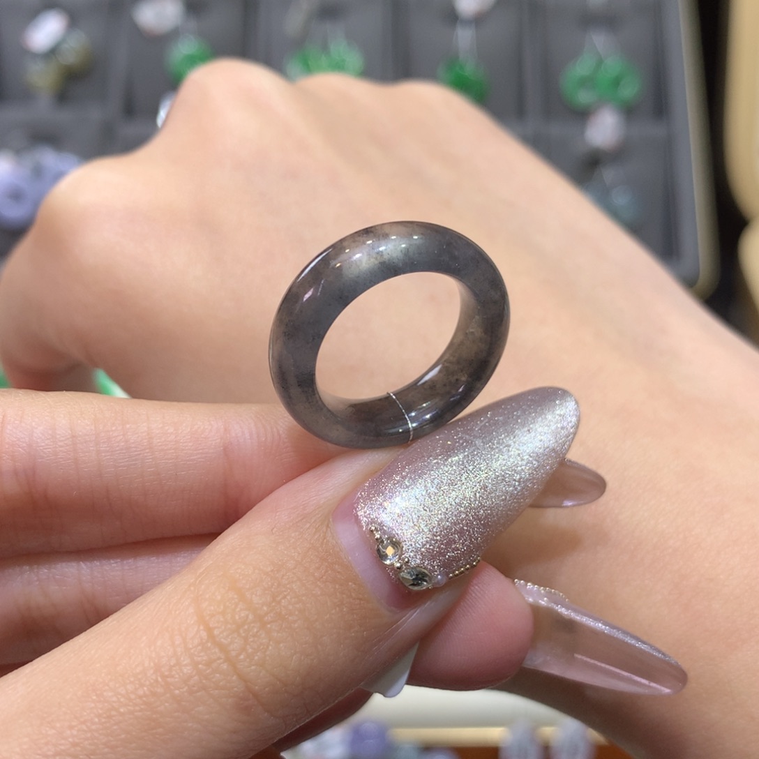 翡翠戒指未镶嵌11-12冰黑钢