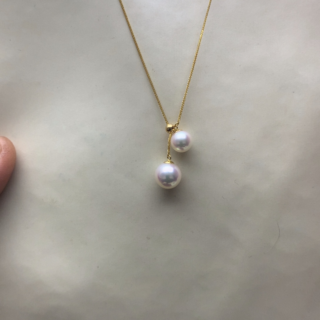 海水珍珠颈饰18K金镶嵌Akoya双珠吊坠