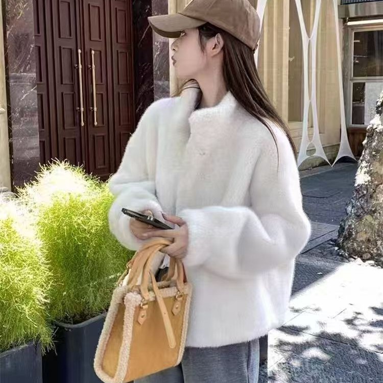 经典母貂绒新款立领貂绒大衣女短款进口貂绒天鹅绒时尚简约外套女