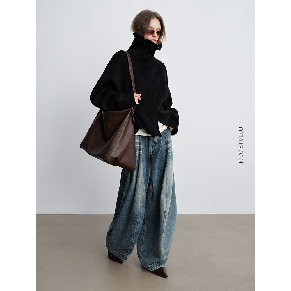 JCCC影子【琥珀/庇护所】黑色100%羊毛极简高级呢大衣JE4FSD20