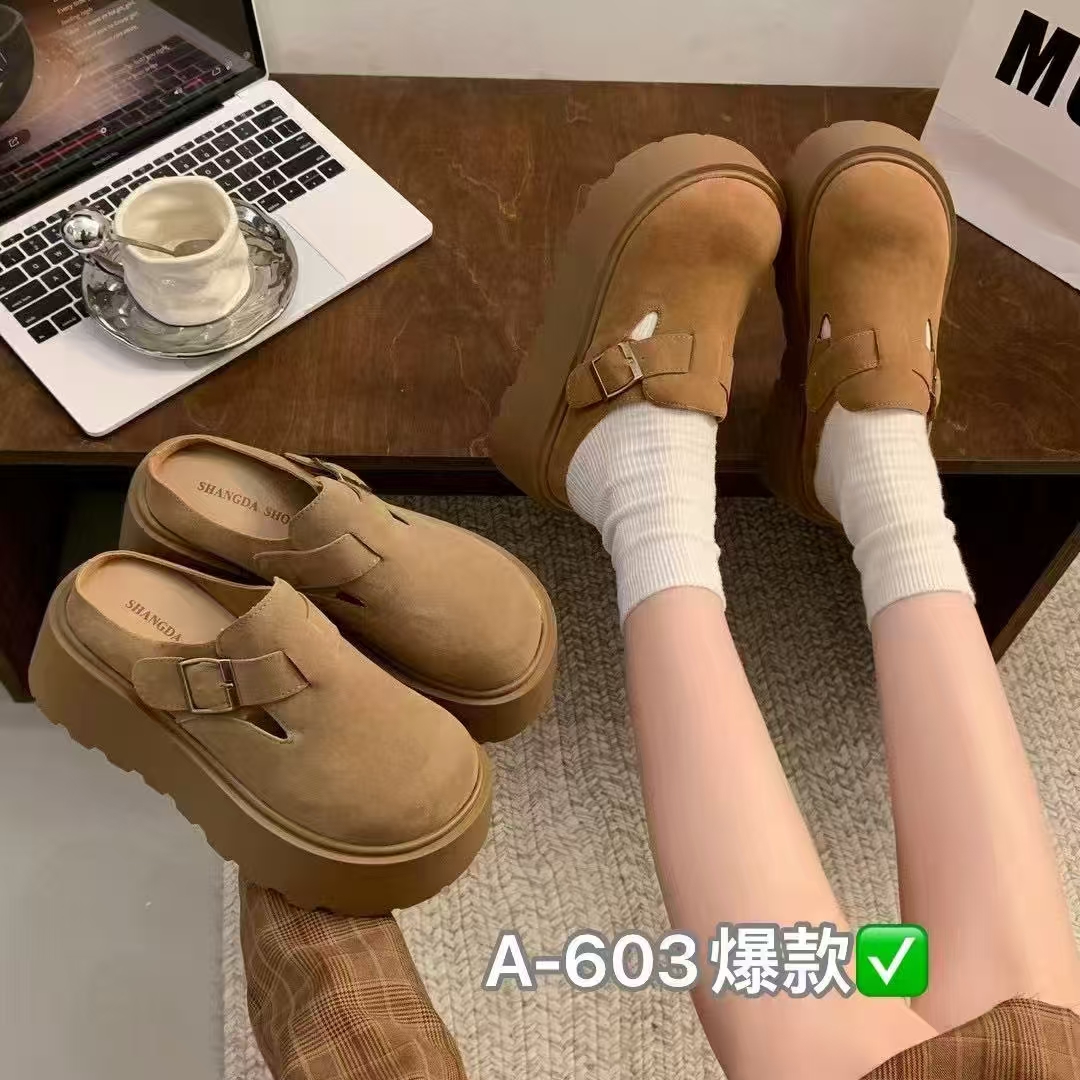 厚底勃肯鞋女2025年春季新款603包头半拖鞋复古一脚蹬休闲鞋