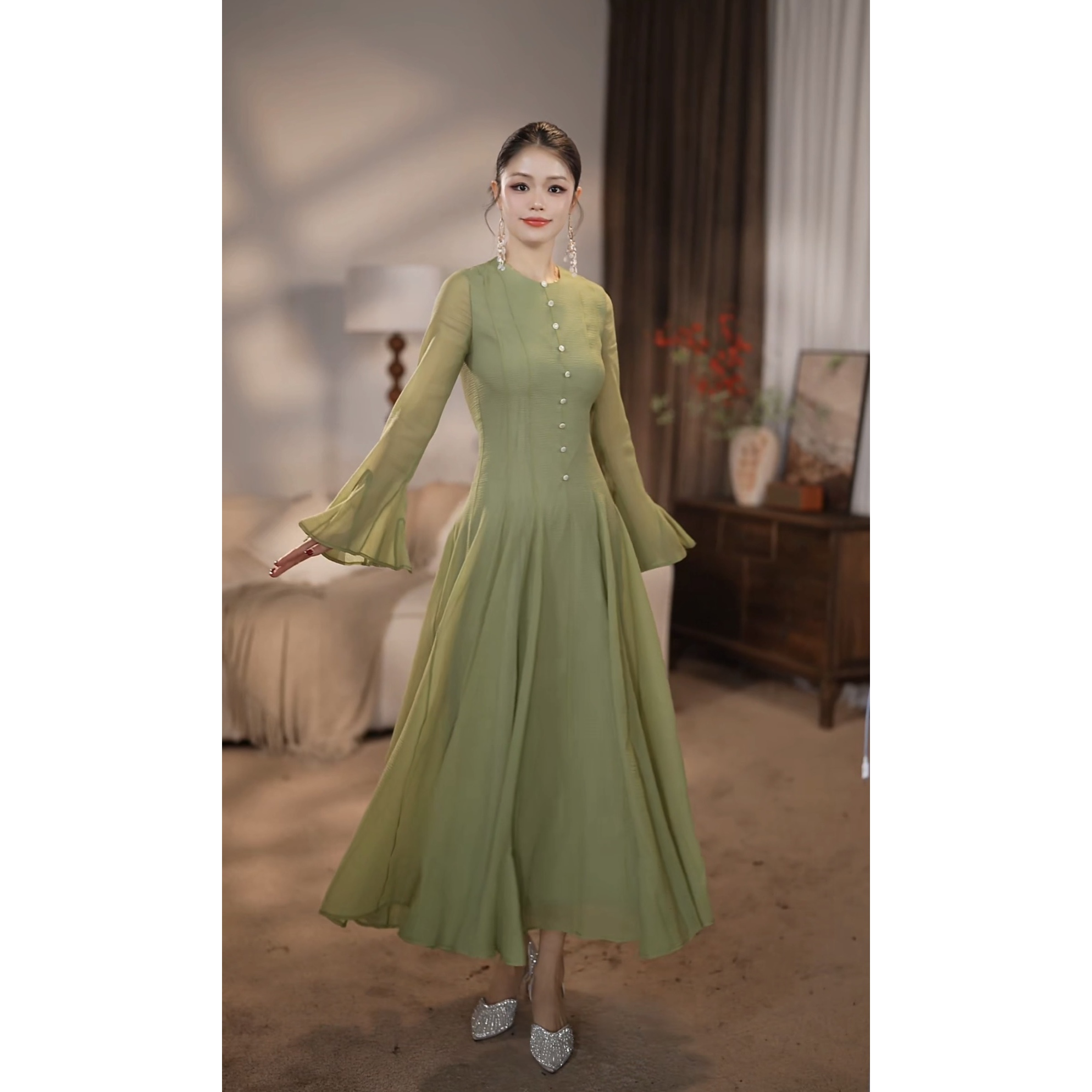 【百亿珍妮】森野拼图法式气质端庄优雅设计感收腰显瘦连衣裙-ZX873