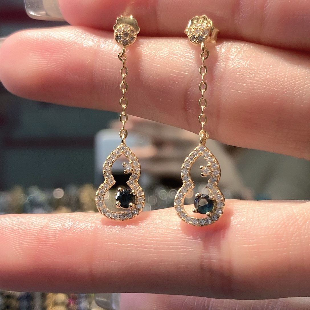 蓝宝石耳饰银S925镶嵌