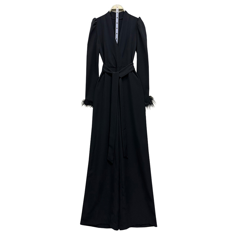 外贸原单170-175高个子女装新款百搭V领气质垂感休闲阔腿连体裤