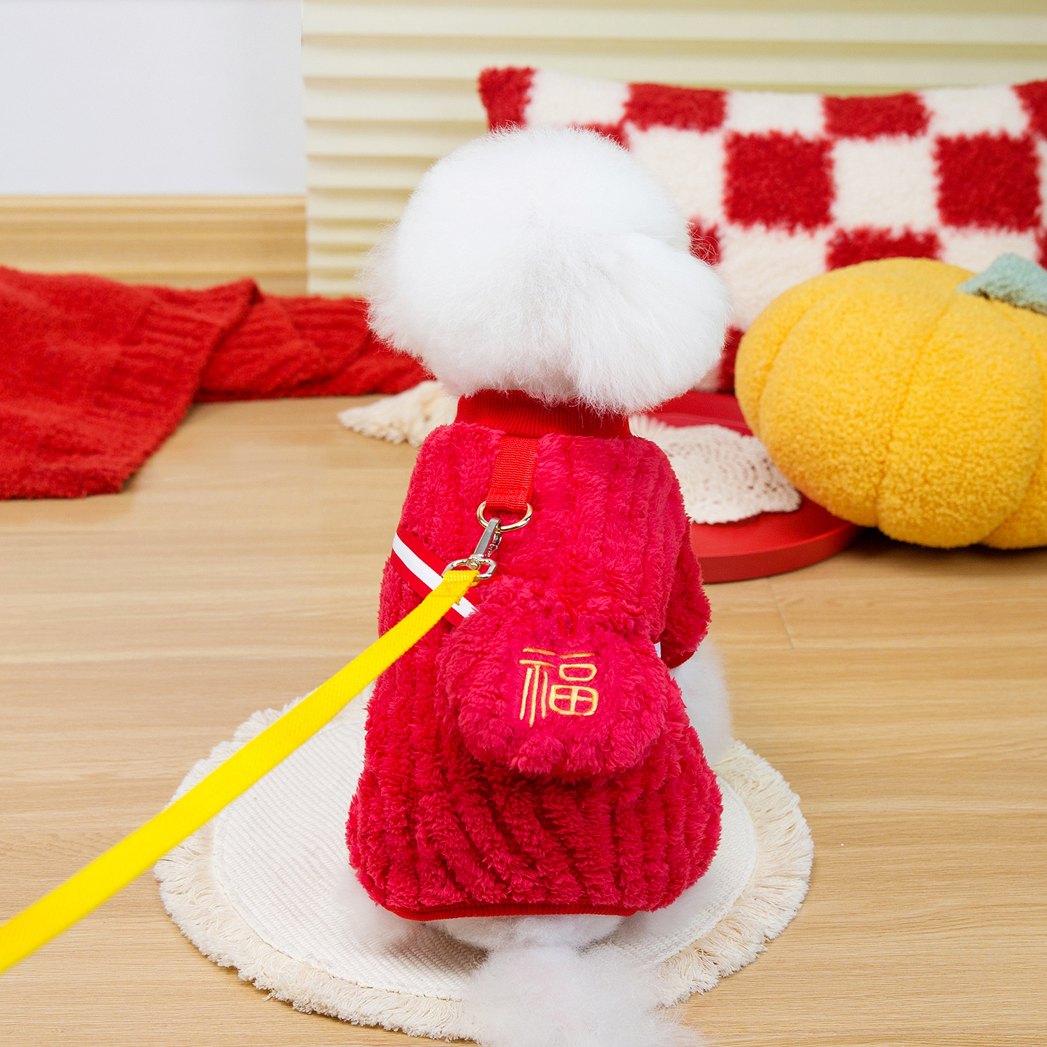 宠物狗新年衣服猫咪衣服泰迪小型犬休闲冬天保暖25口袋福四腿绒衣