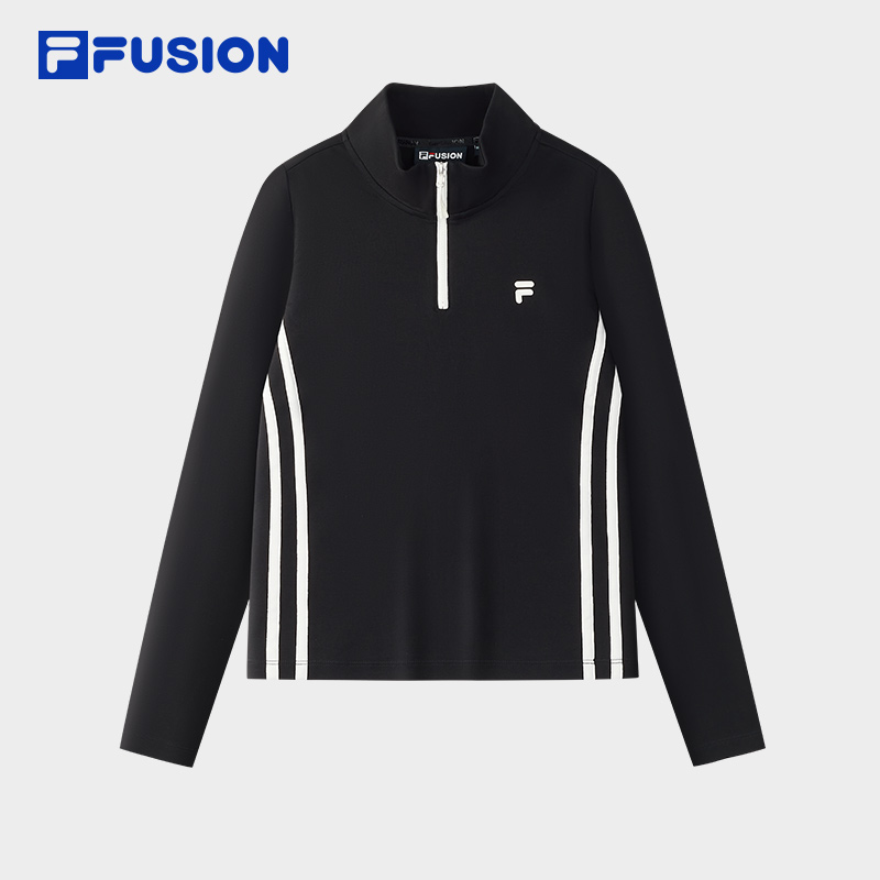 FILA FUSION斐乐潮牌女子针织长袖衫2025秋新款时尚修身半拉链长T