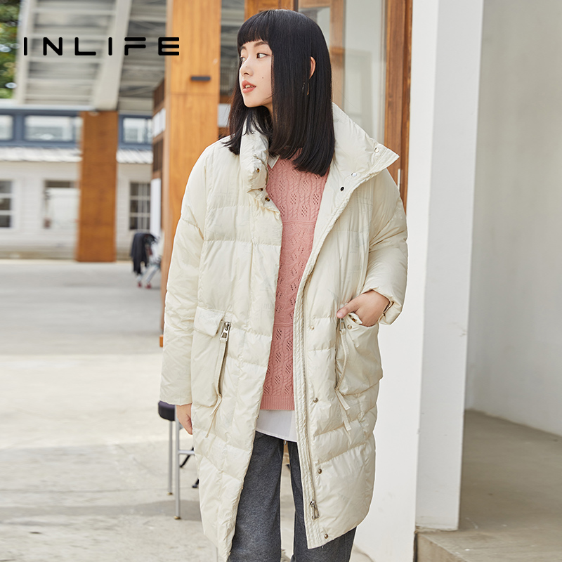 inlife中长款白鸭绒加厚羽绒服女冬季时尚D21D2Y7027