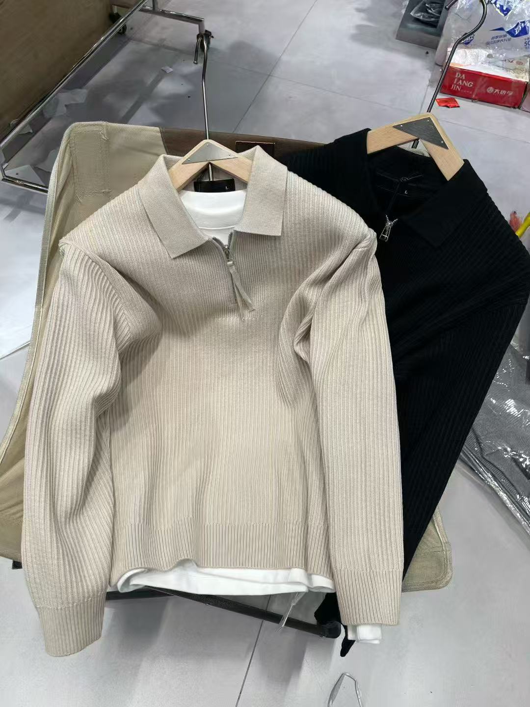 针织秋季拉链毛衣POLO领拼接修身针织衫套头翻领