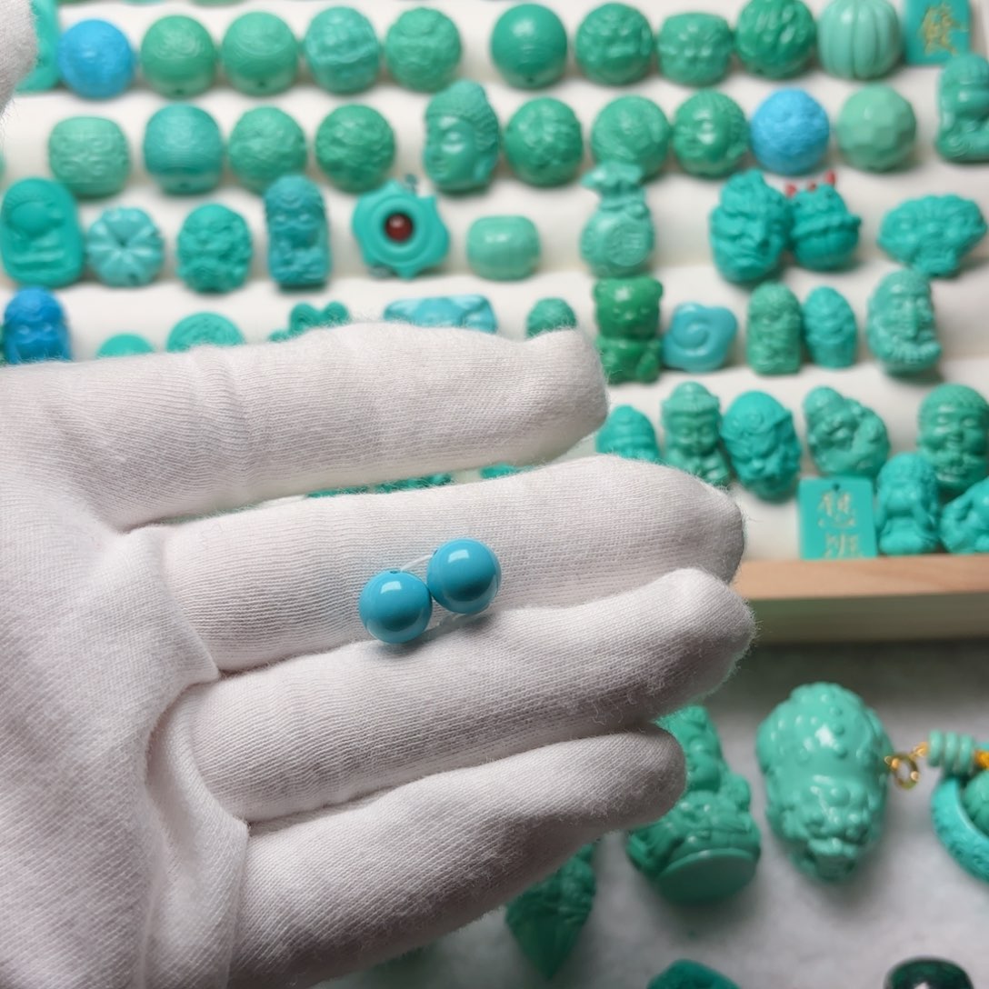 《***》卡8尺寸高瓷蓝圆珠一对