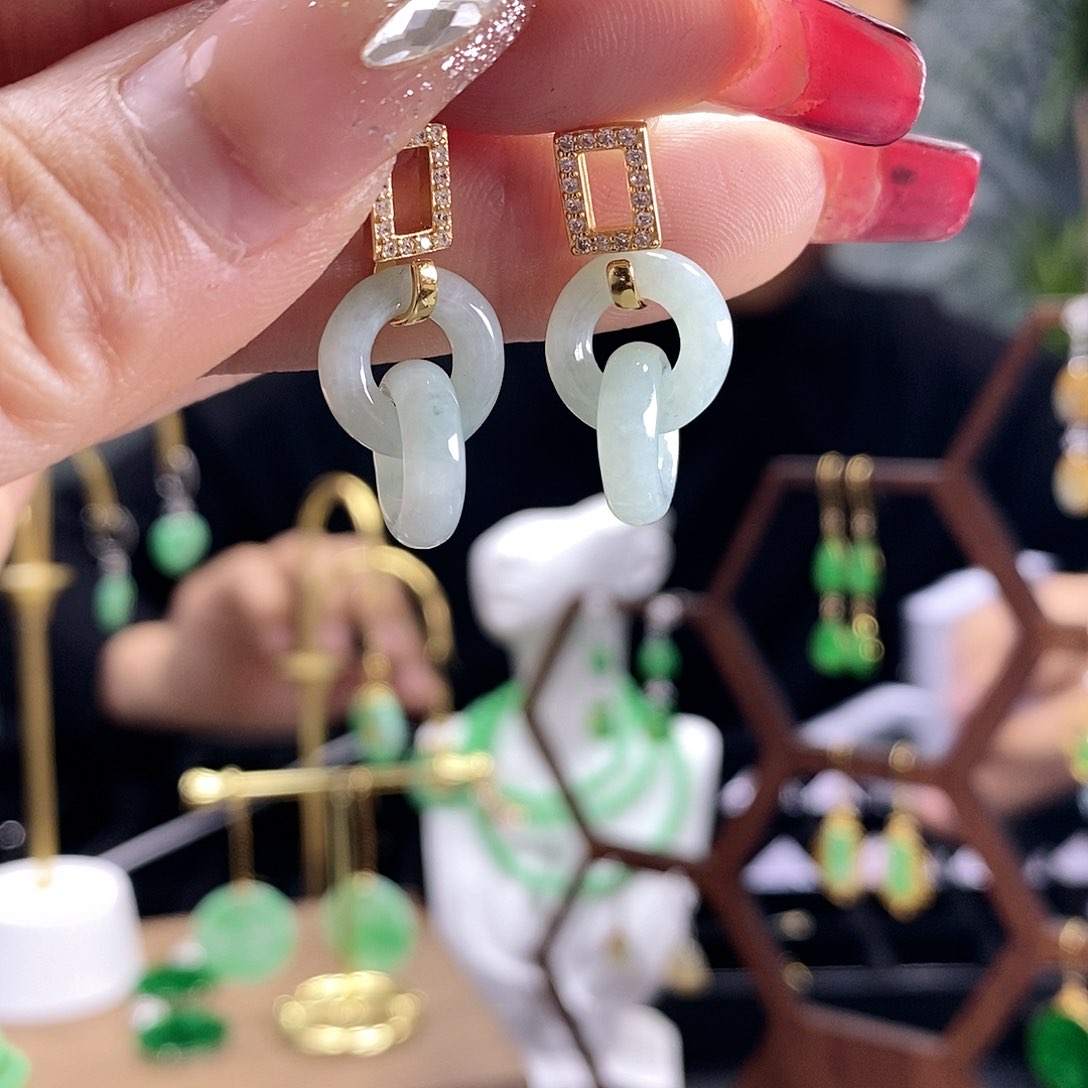 翡翠耳饰银S925镶嵌翡翠