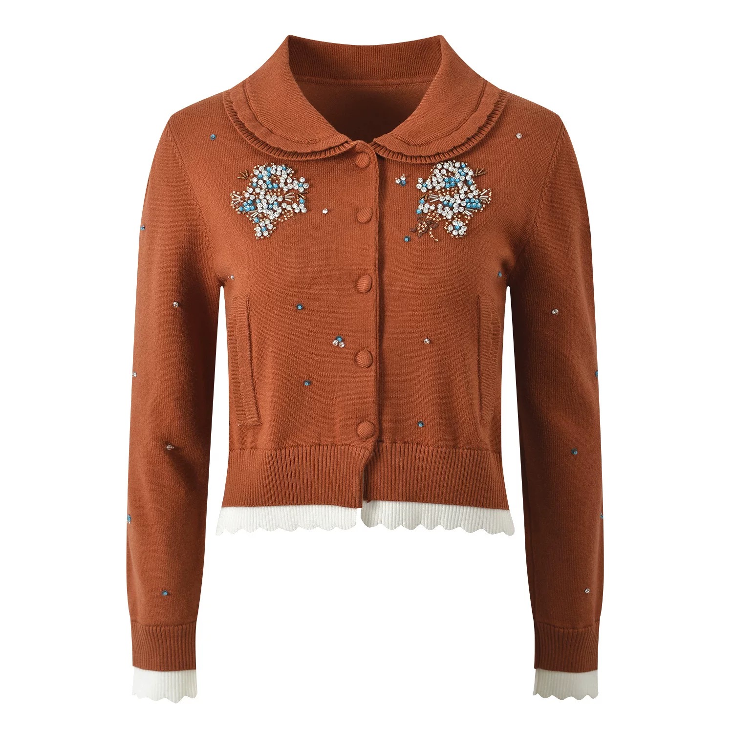 【D330】2025秋季新款时尚彩色花束钉珠针织开衫